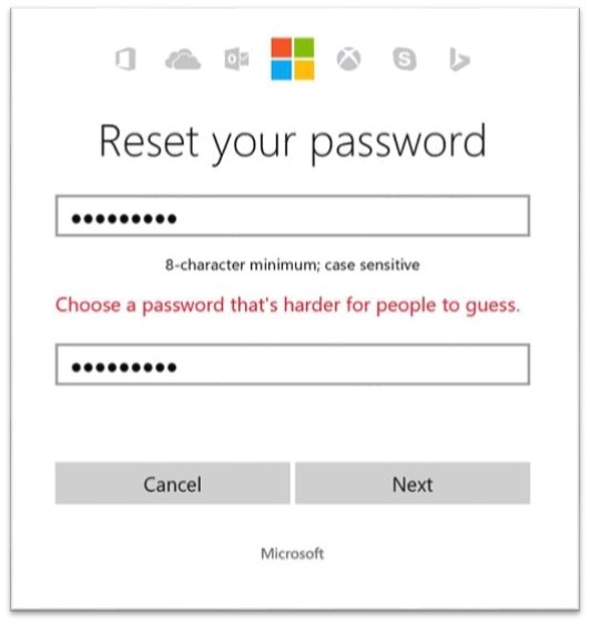 Microsoft 已禁止用戶選用常見的密碼組合。