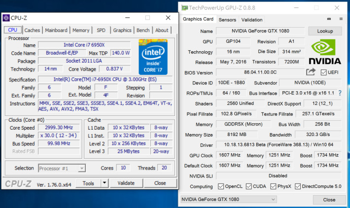十核心 Core i7-6950X 當然要配上 GeForce GTX 1080 顯示卡，組成最強平台！ 
