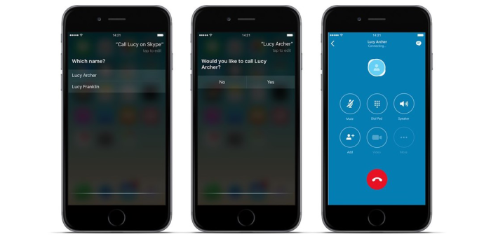 只要同 Siri 講要用 Skype 打電話， Siri 就會叫出 Skype 代勞，完全不用人手。