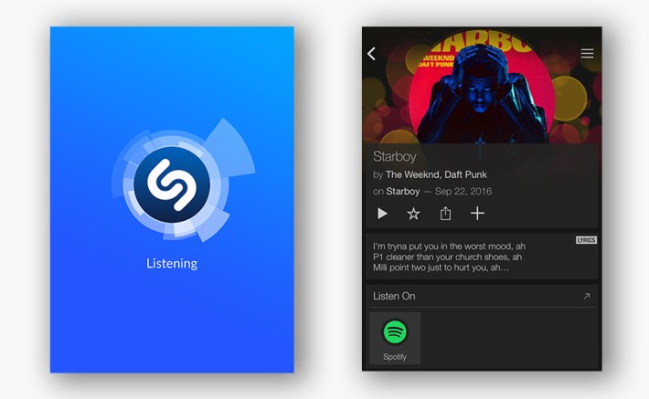 「Shazam 音樂神搜」或是「SoundHound」進行音樂辨識，便會顯示該曲的名稱與其他相關的資訊。