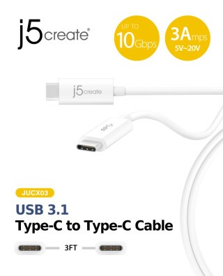 j5 create JUCX03 傳輸線，傳輸速度10Gbps，最大供電功率60W。