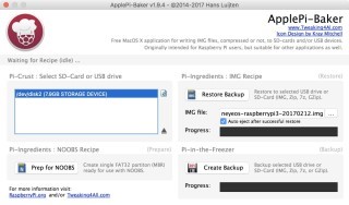 只要用影像檔抄錄軟件，就可以輕鬆完成安裝工作（圖為 macOS 上的 ApplePi-Baker）
