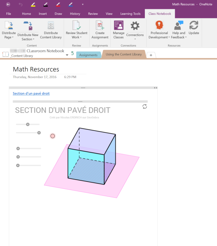 支援部分第三方程式，如數學的 GeoGebra，圖中的正方形可用動態表示。