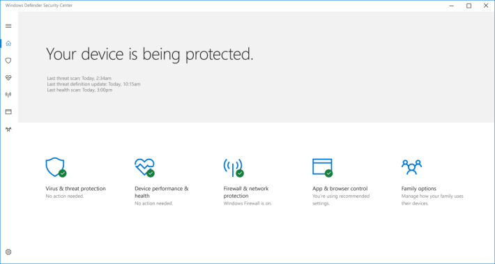 新增 Windows Defender Security Center 集中保安及私隱管理