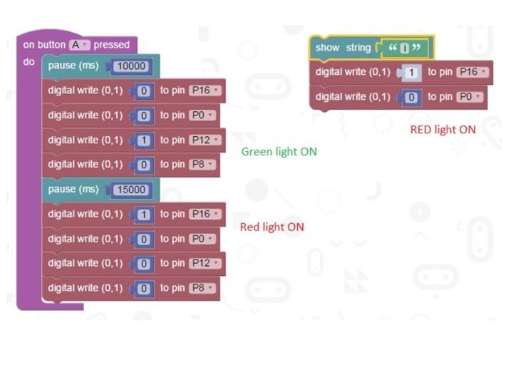 可用 Block Programming 設計編程，控制交通燈模型。