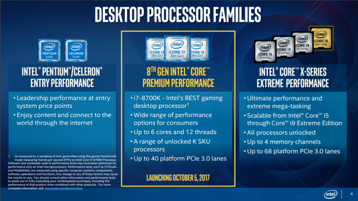Coffee Lake-S 桌面級 CPU 將於 10 月 5 日開賣。