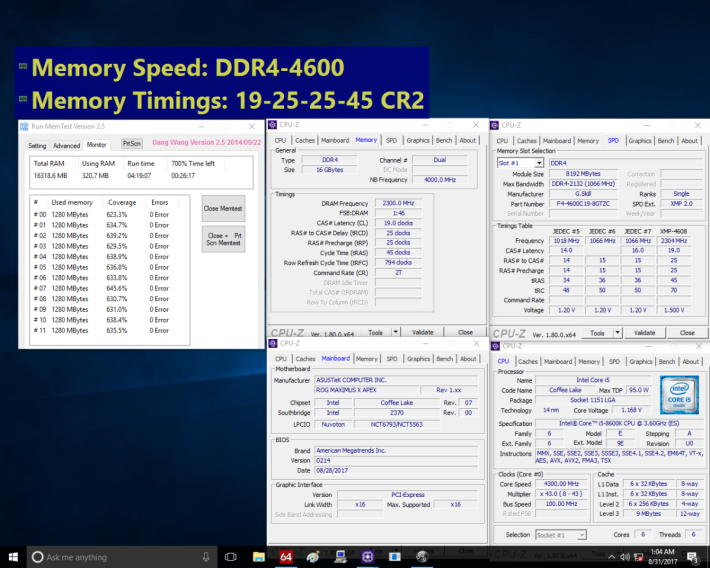 G.Skill DDR4 4600MHz 16GB（8GB x 2）Trident Z 的測試驗證。