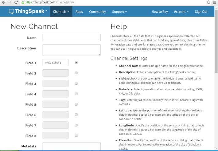 Step 3：設定 Channel 內的資料，在 Name 中鍵入這個 Channel 的名字， 例如「人流計算」，在 Field 1 中鍵入「人數」。