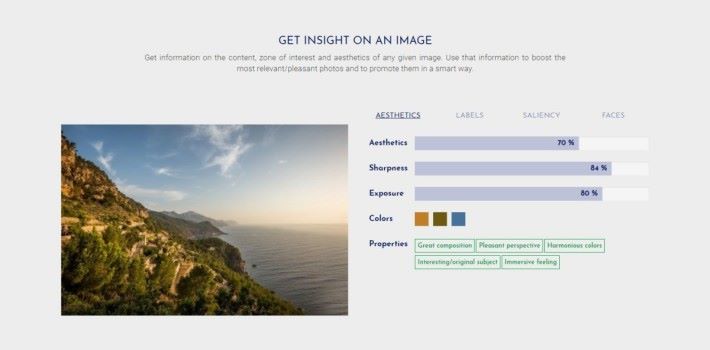 透過 Regaind 的 API 就能分析相片，分析內容包括銳利度、曝光及主要顏色等。