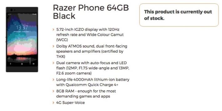 英國電訊商 3G 率先披露 Razer Phone 的產品規格。 