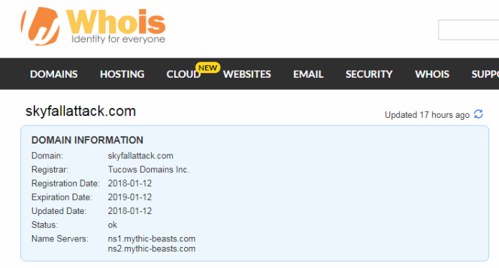 Skyfallattack.com 在一星期前才註册。