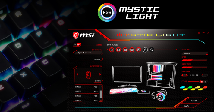 可與其他 MSI Mystic Light 的硬件裝置同步燈光效果。