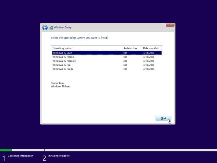 Windows 10 測試版本 build 17650 可以選擇安裝精簡版本
