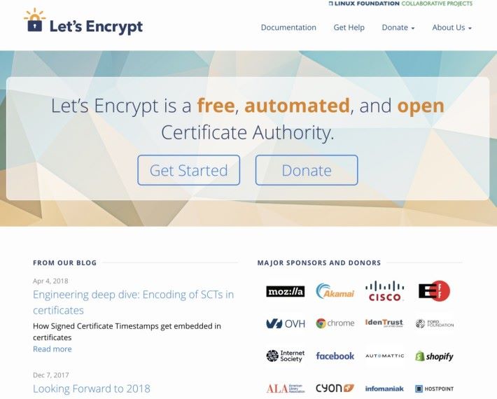 「 Let's Encrypt 」是著名的免費 CA ，得到不少 IT 巨企支持。