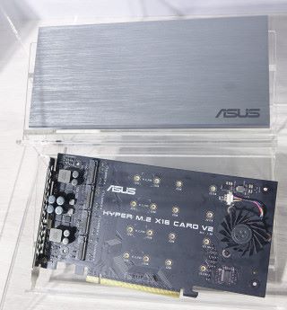 ASUS Hyper M.2 x16 card V2 RAID 卡上帶有風扇，並帶鋁材質外殼作散熱之用。