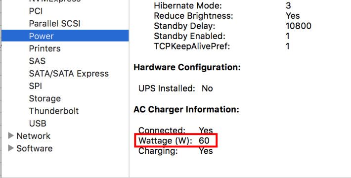 以 MacBook Pro 15 吋火牛連接後輸出為 60W。