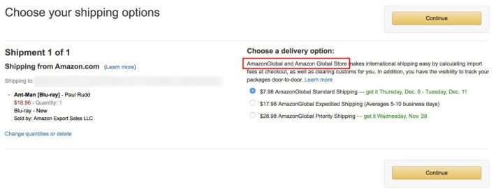 可以享用優惠的貨品在結帳時，都會見到運輸是 AmazonGlobal 的。