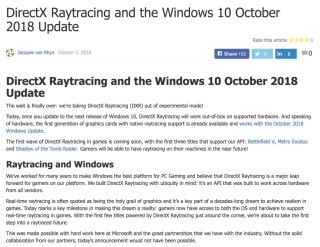 本來 DirectX RayTracing 是伴隨 Win10 10 月更新一起發布的