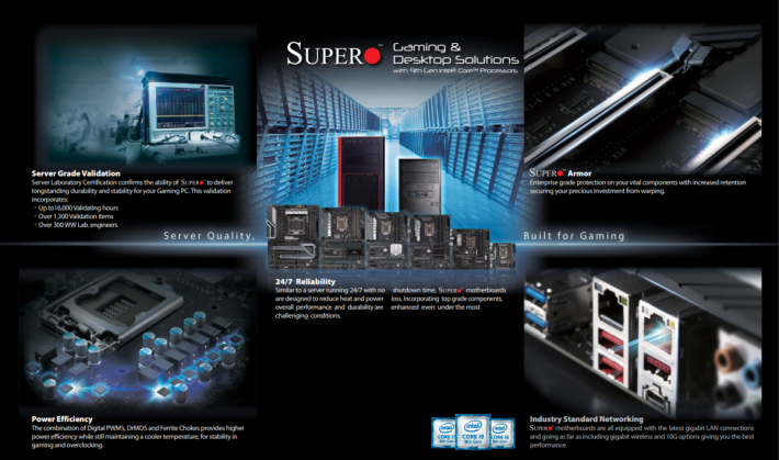 SuperMicro 電競主機板均強調 Server 級穩定性、耐用性、功耗等。