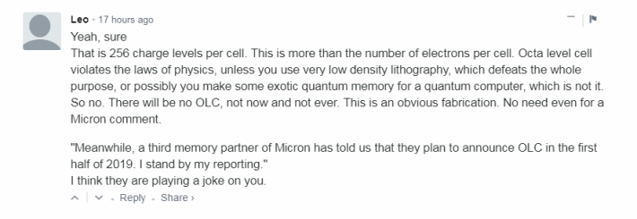 網民 Leo 於 Wccftech 文末留言，表示 OLC 根本不符合物理。