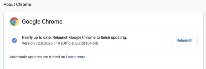 進入「 About Chrome 」頁面，就會強制 Chrome 進行版本檢查。