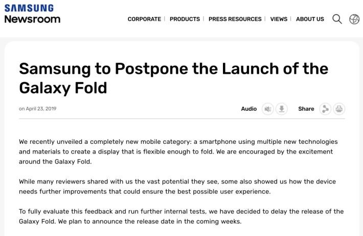 Samsung 發表聲明宣布押後 Galaxy Fold 推出