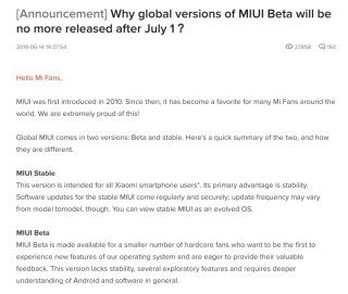 小米國際版社群論壇解釋為甚麼結束 MIUI 測試版