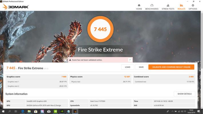 於《Fire Stirke Extreme》測試獲得 7,445 分，於運行 DirectX 11 軟件時表現優秀。