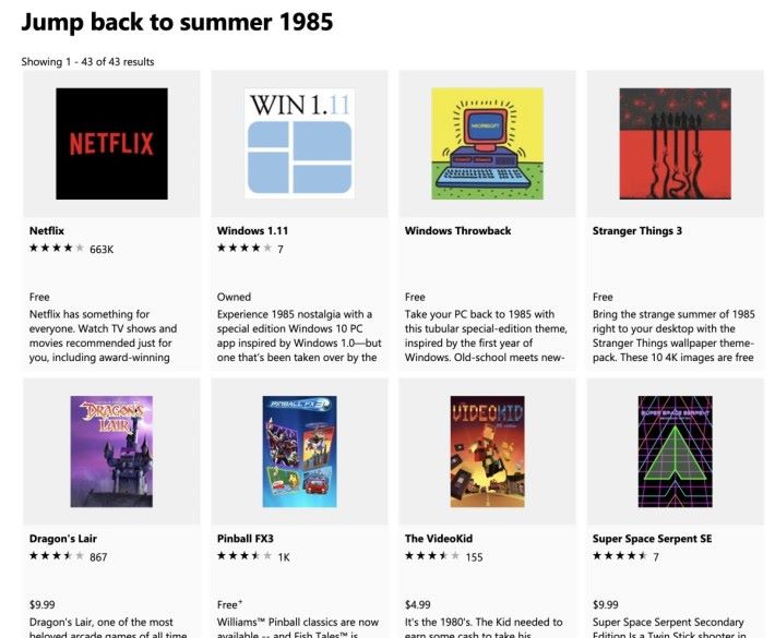 Microsoft Store 「 Jump back to summer 1985 」軟件集集合了一堆懷舊遊戲和電影，當中不少都能在香港下載使用。