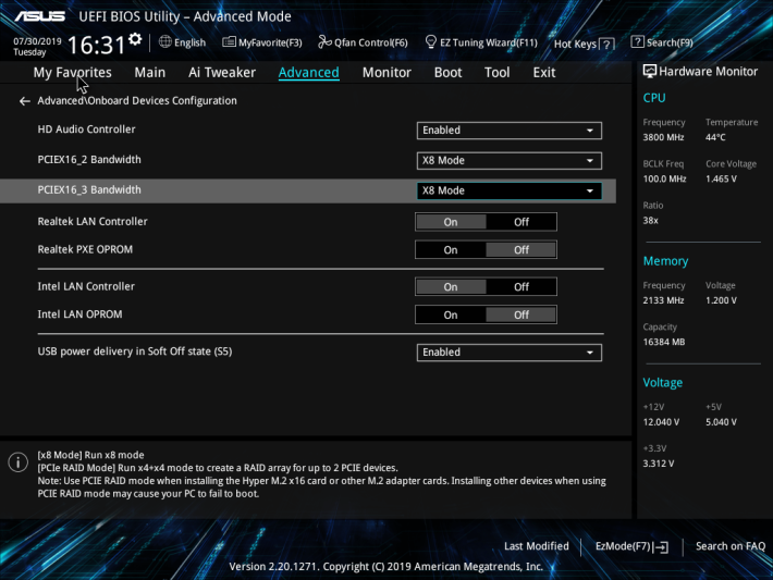 BIOS 顯示 PCIEX16_3 Bandwidth 有 x8 Mode