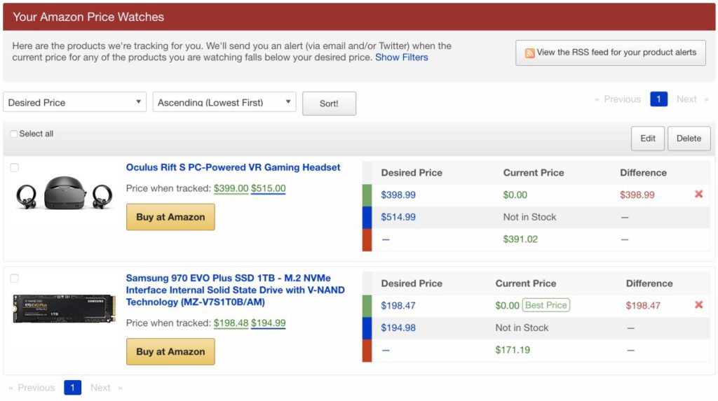 STEP 7. 按下網頁頂部的「 You Price Watches 」連結，即可看到之前從 Amazon.com Wish List 中匯入的貨品當時價格，和距離心水價多少。不過有些情況 Amazon Price 其實沒貨或者不寄送香港，會標示為 $0.00 而誤報為 Best Price ，這點要注意。
