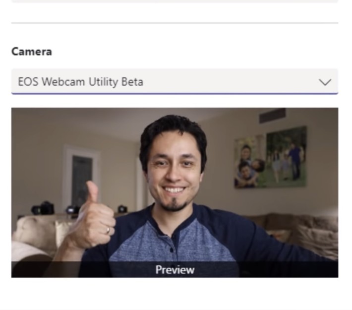在會議軟件切換鏡頭到「 EOS Webcam Utility Beta 」就能使用。