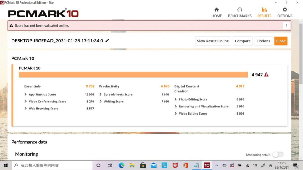 PCMark 10測試有4,942分，效能不俗。