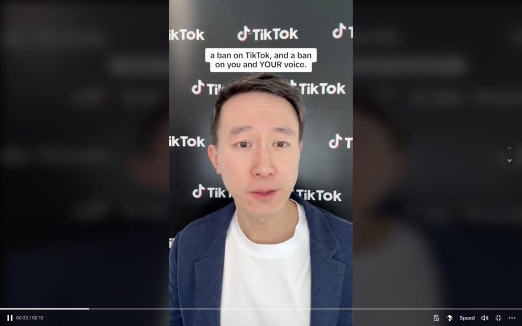 TikTok CEO 周受資指法案禁止 TikTok、禁止用戶和禁止用戶的聲音，表明會在法庭上抗爭。